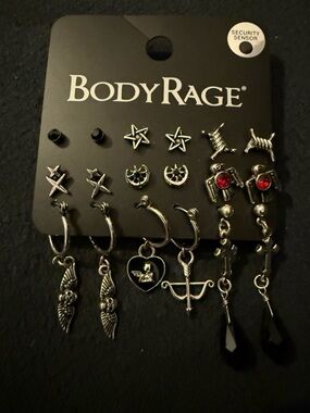 BodyRage Silver-tone Mixed Stud & Hoop Earring Set